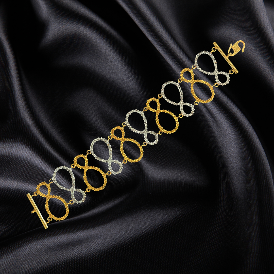 Mixed Gold Alternating Two-Tone Infinity Flat Statement Bracelet - Image 2