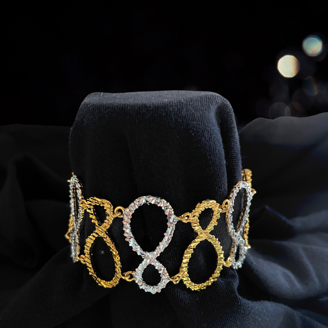Mixed Gold Alternating Two-Tone Infinity Flat Statement Bracelet - Image 3